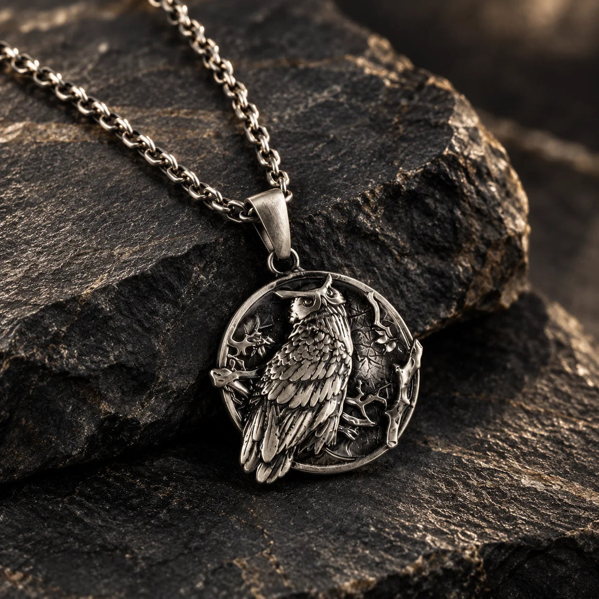 Owl Wisdom Medallion  Necklace Charmora Jewelry