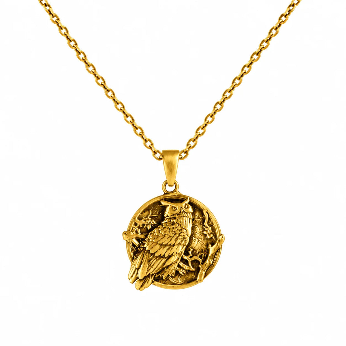 Owl Wisdom Medallion  Necklace Charmora Jewelry