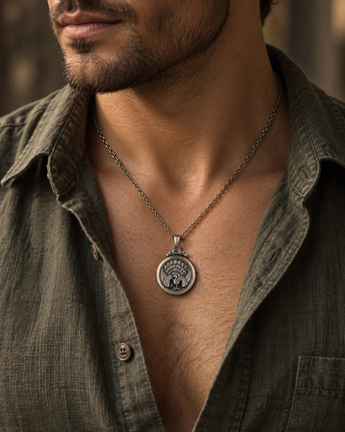 Peacock Elegance Medallion  Necklace Charmora Jewelry