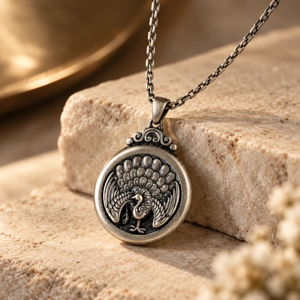 Peacock Elegance Medallion  Necklace Charmora Jewelry