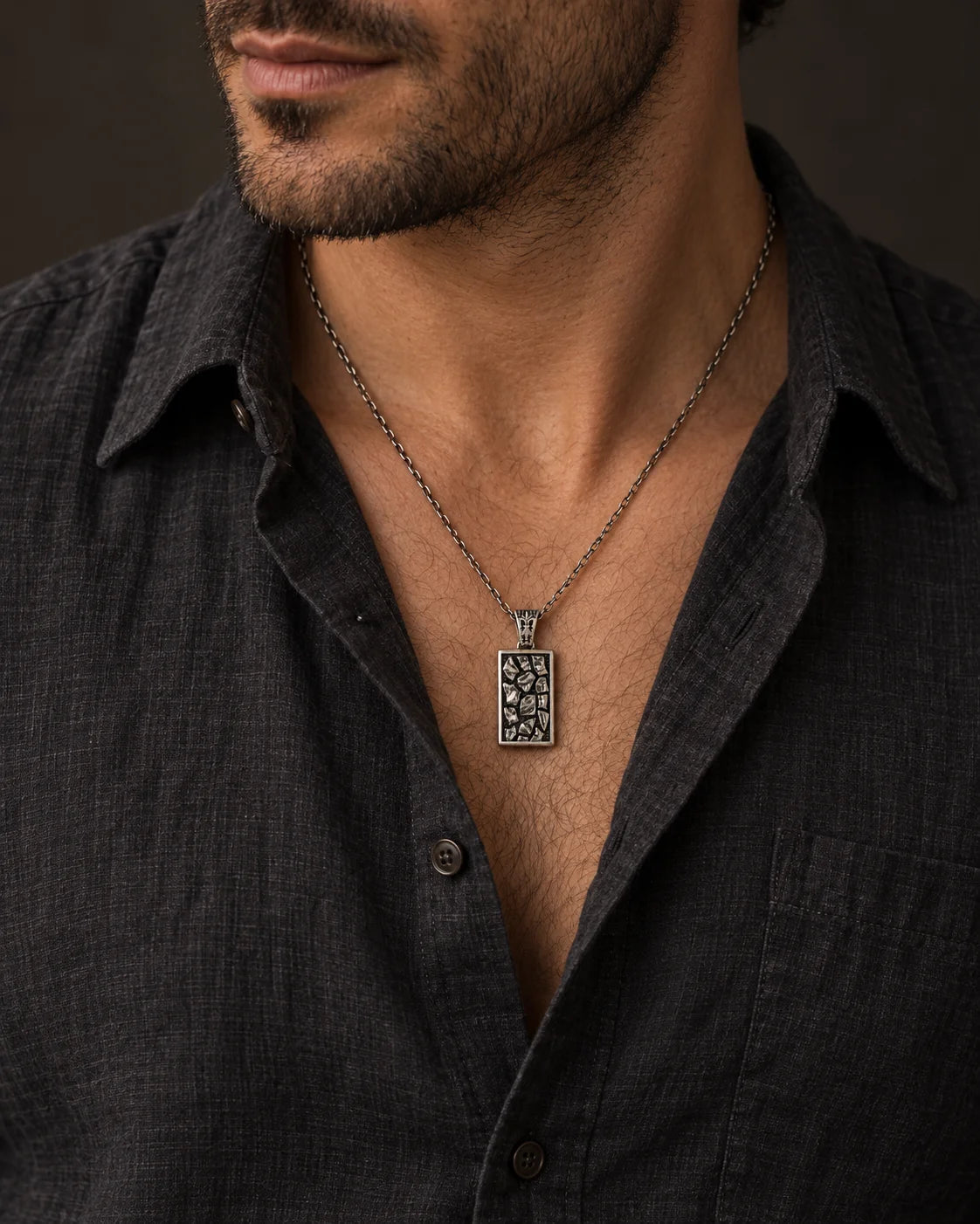 Reversible Abstract Dog Tag  Necklace Charmora Jewelry