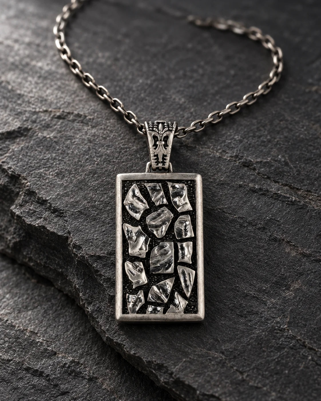 Reversible Abstract Dog Tag  Necklace Charmora Jewelry