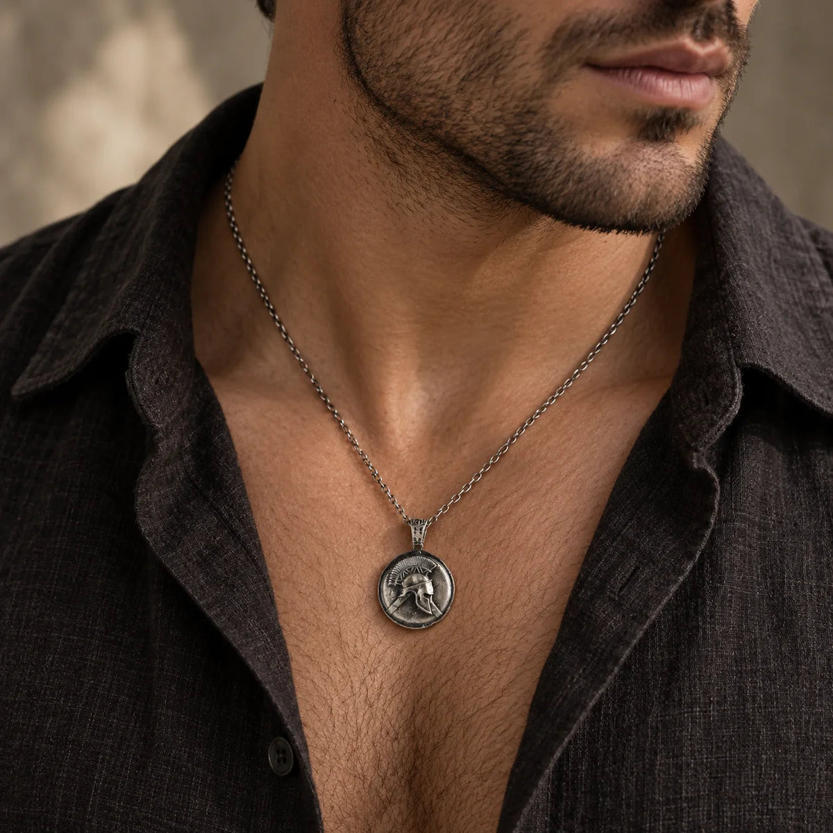 Spartan Helmet Coin  Necklace Charmora Jewelry