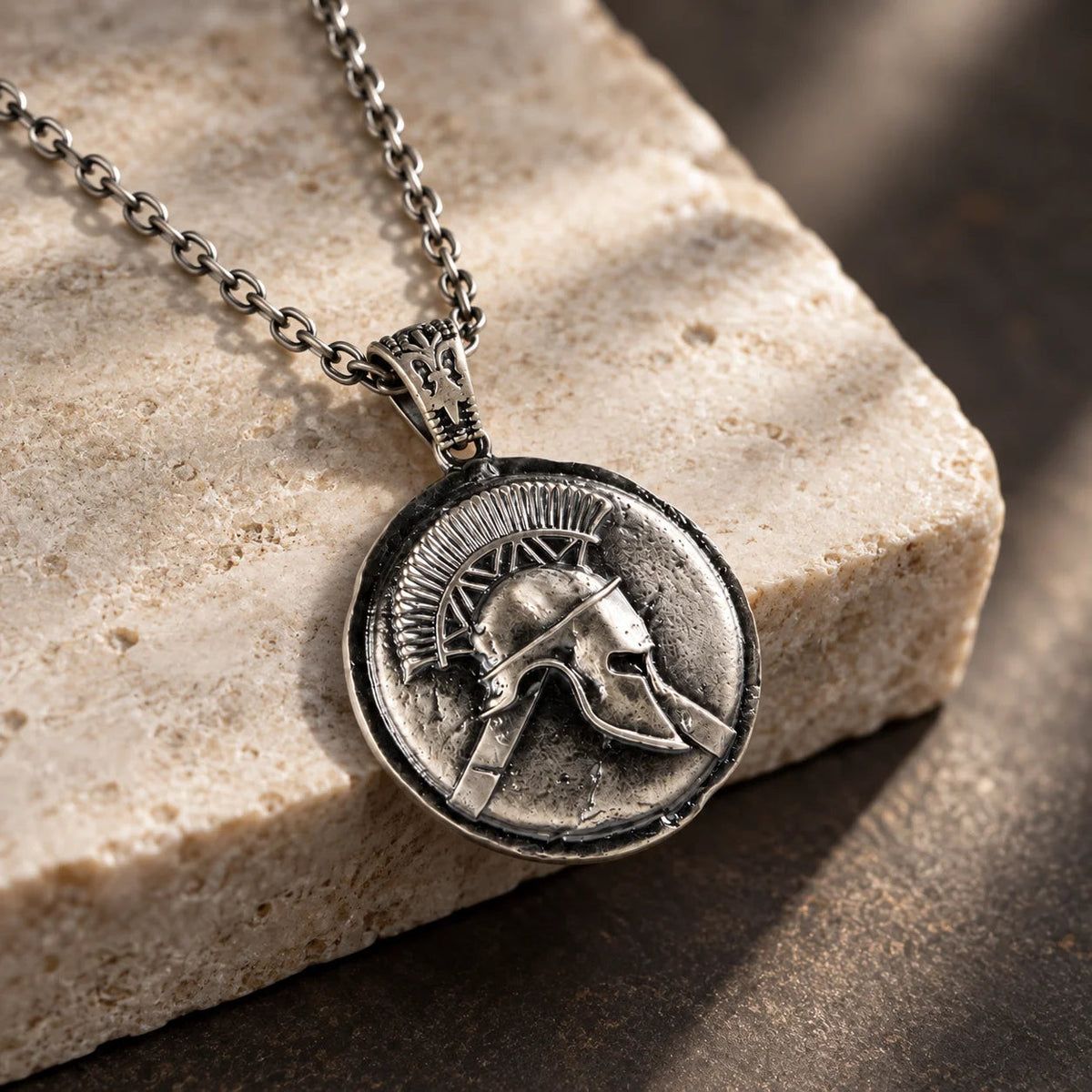 Spartan Helmet Coin  Necklace Charmora Jewelry