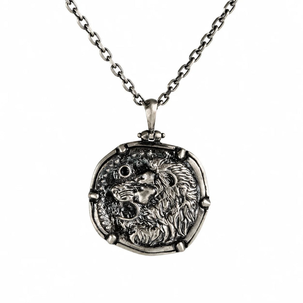 Reversible Lion Head Medallion  Necklace Charmora Jewelry