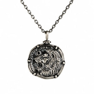 Reversible Lion Head Medallion  Necklace Charmora Jewelry