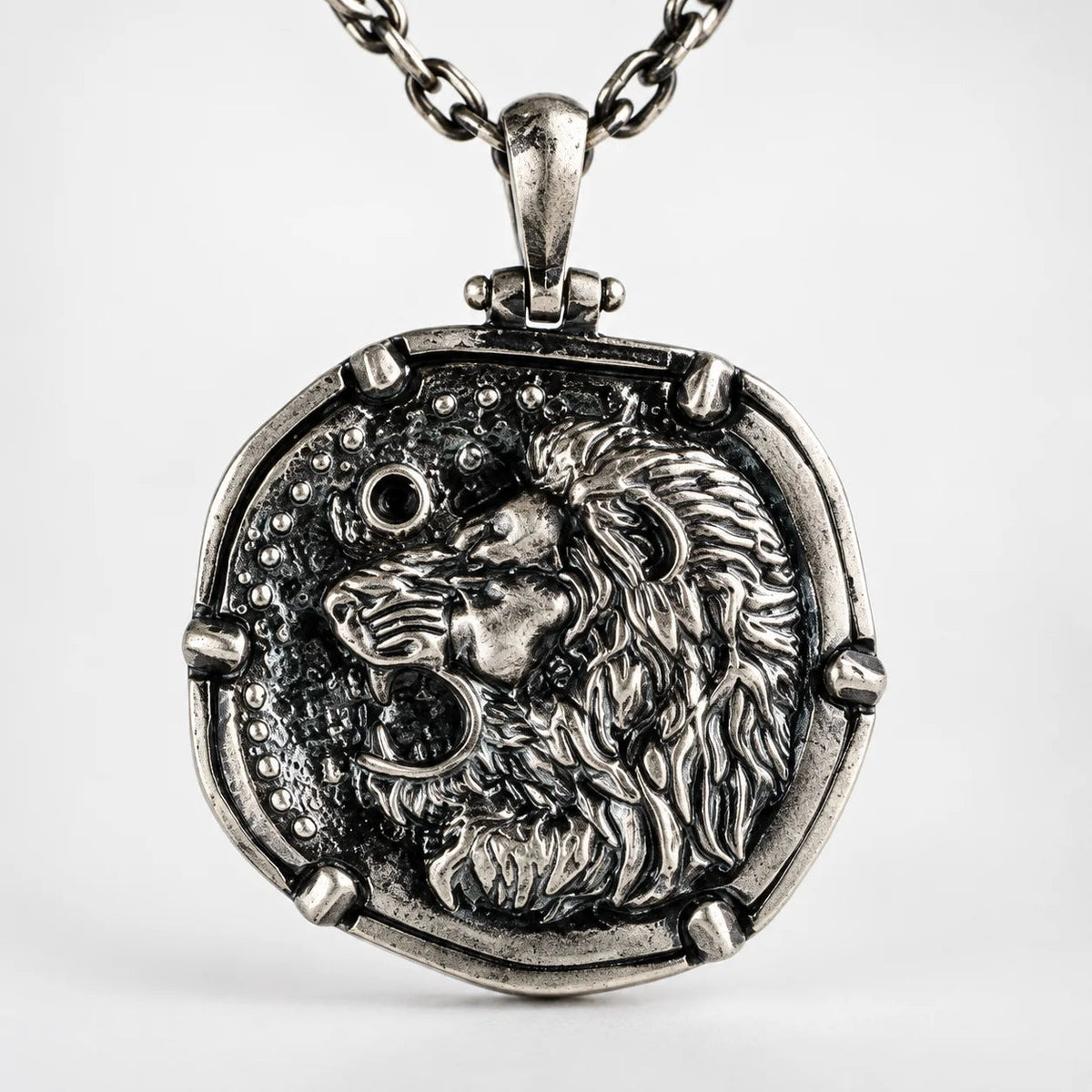 Reversible Lion Head Medallion  Necklace Charmora Jewelry