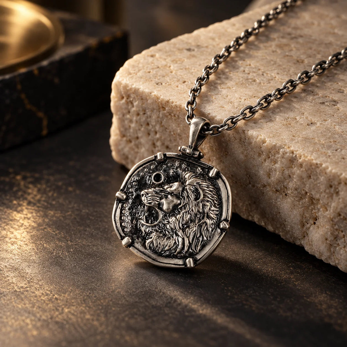 Reversible Lion Head Medallion  Necklace Charmora Jewelry
