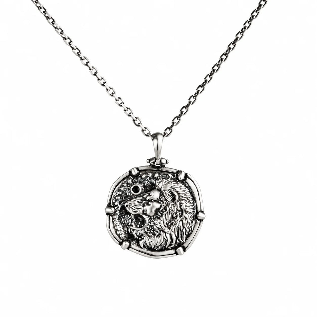 Reversible Lion Head Medallion  Necklace Charmora Jewelry