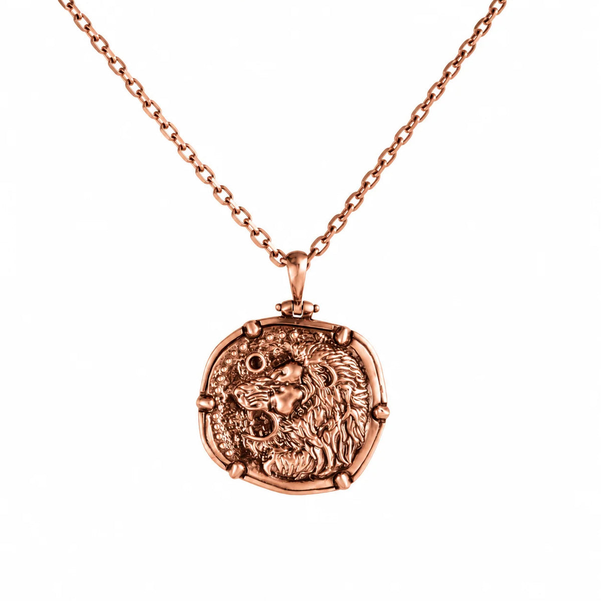 Reversible Lion Head Medallion  Necklace Charmora Jewelry