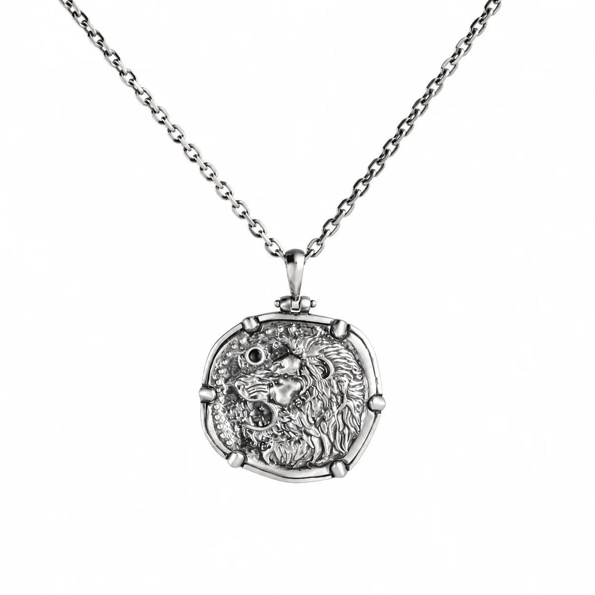 Reversible Lion Head Medallion  Necklace Charmora Jewelry