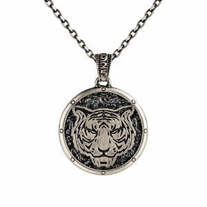 Reversible Tiger Head Medallion  Necklace Charmora Jewelry