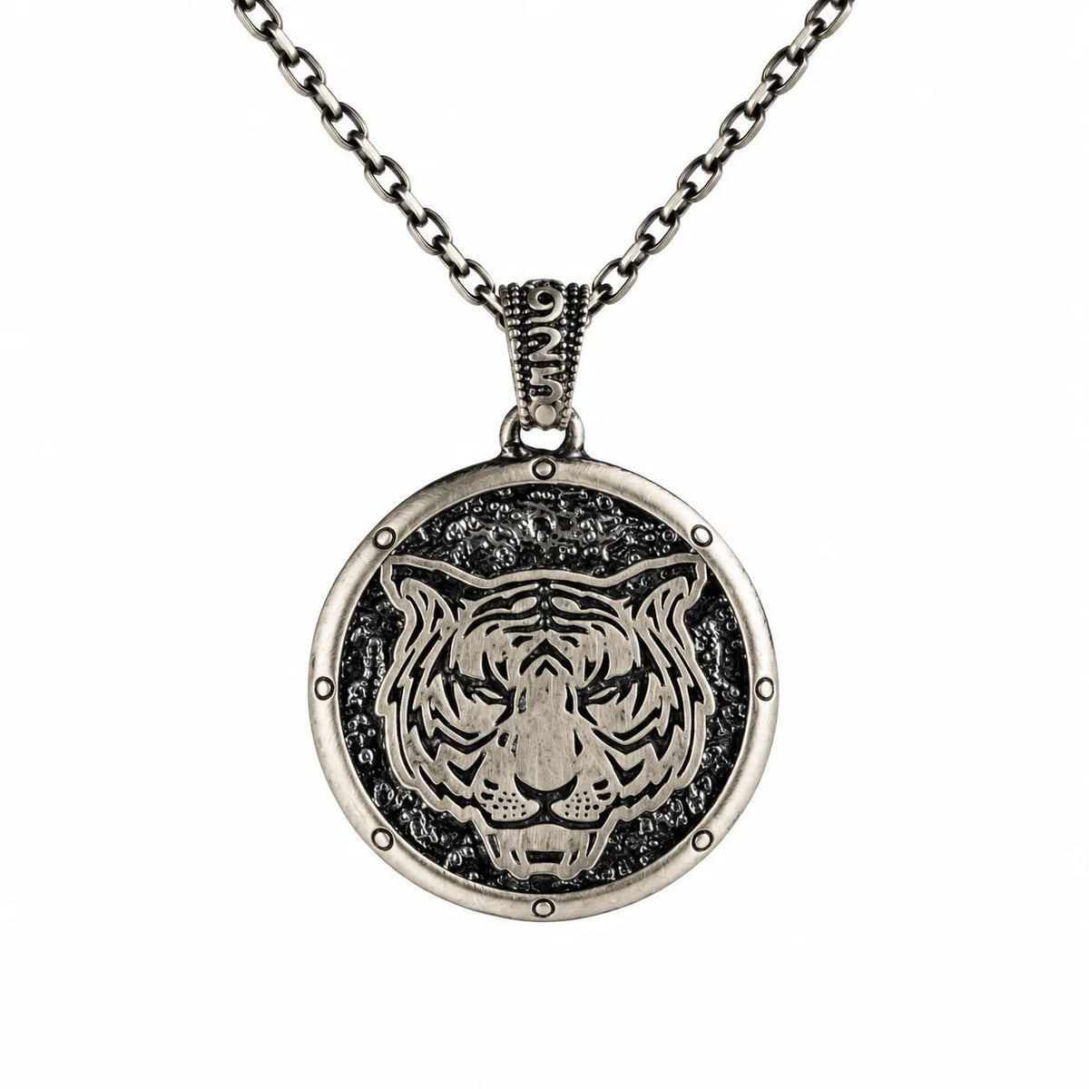 Reversible Tiger Head Medallion  Necklace Charmora Jewelry