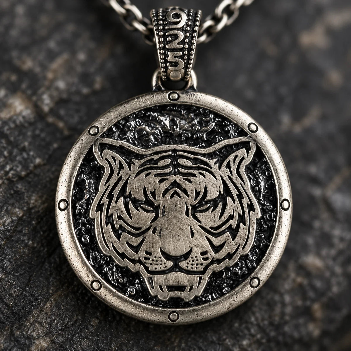 Reversible Tiger Head Medallion  Necklace Charmora Jewelry