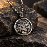 Reversible Tiger Head Medallion  Necklace Charmora Jewelry