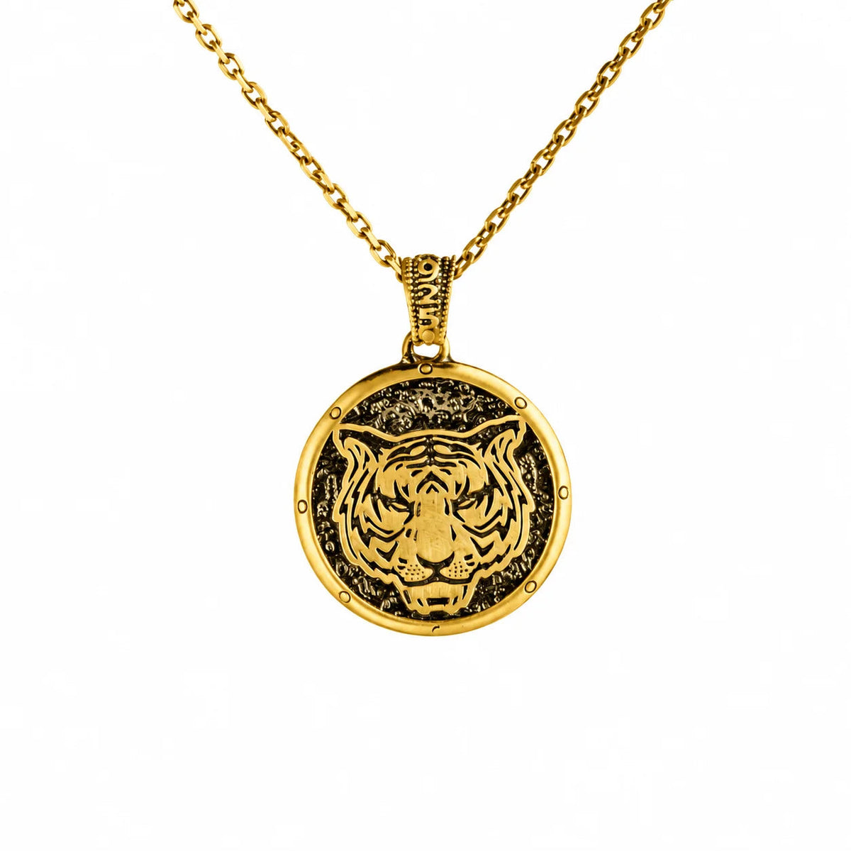 Reversible Tiger Head Medallion  Necklace Charmora Jewelry