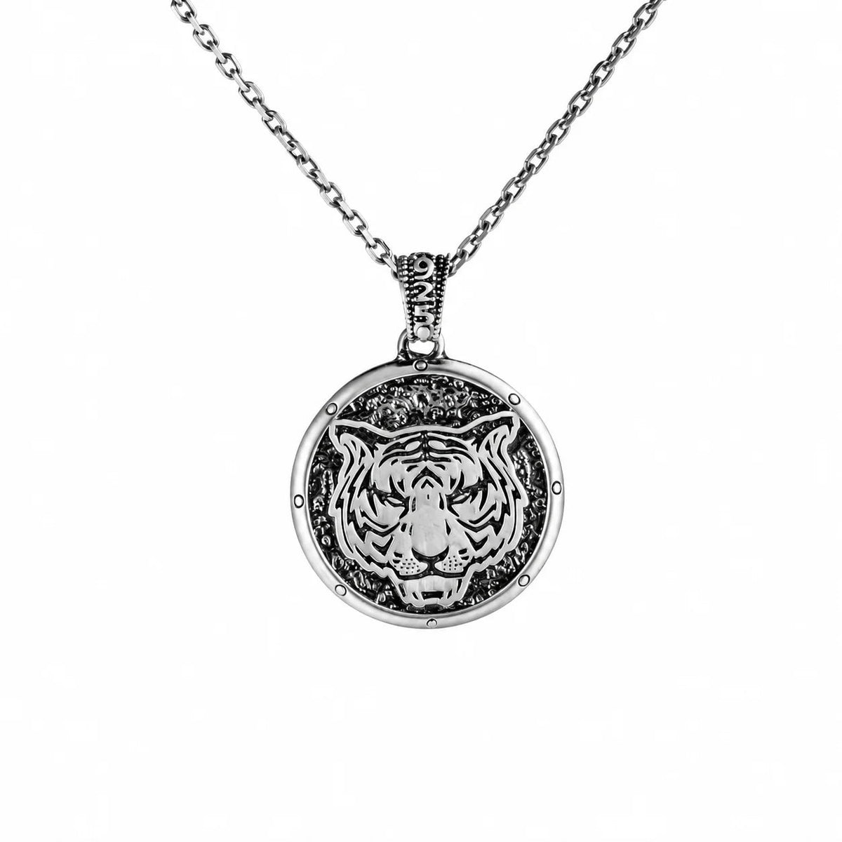Reversible Tiger Head Medallion  Necklace Charmora Jewelry
