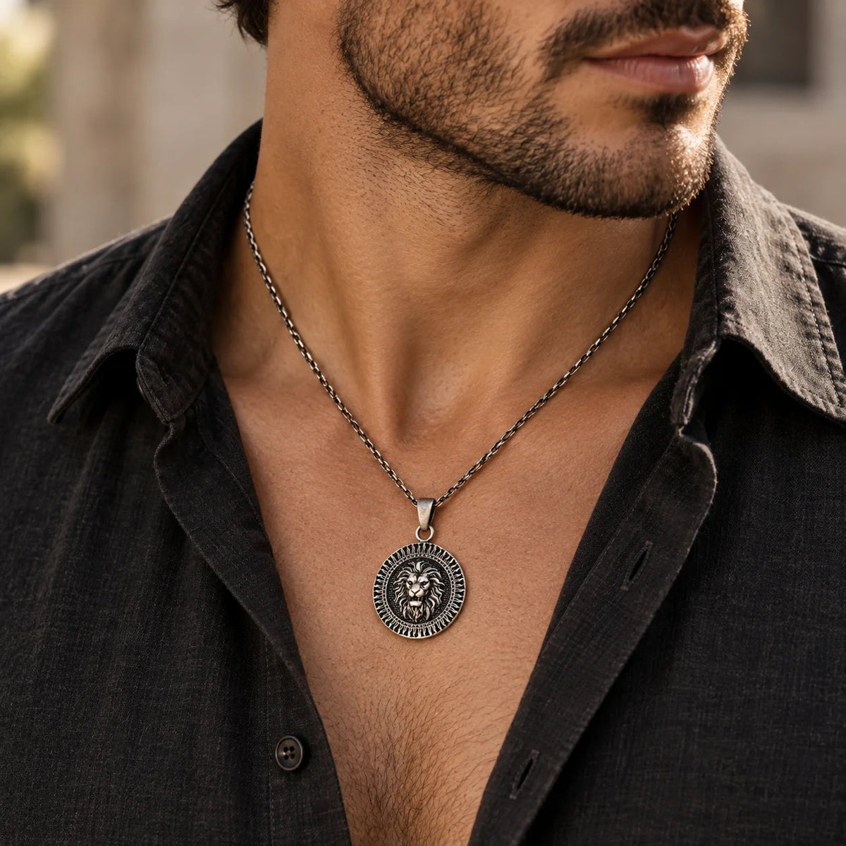Lion Head Sun Medallion  Necklace Charmora Jewelry