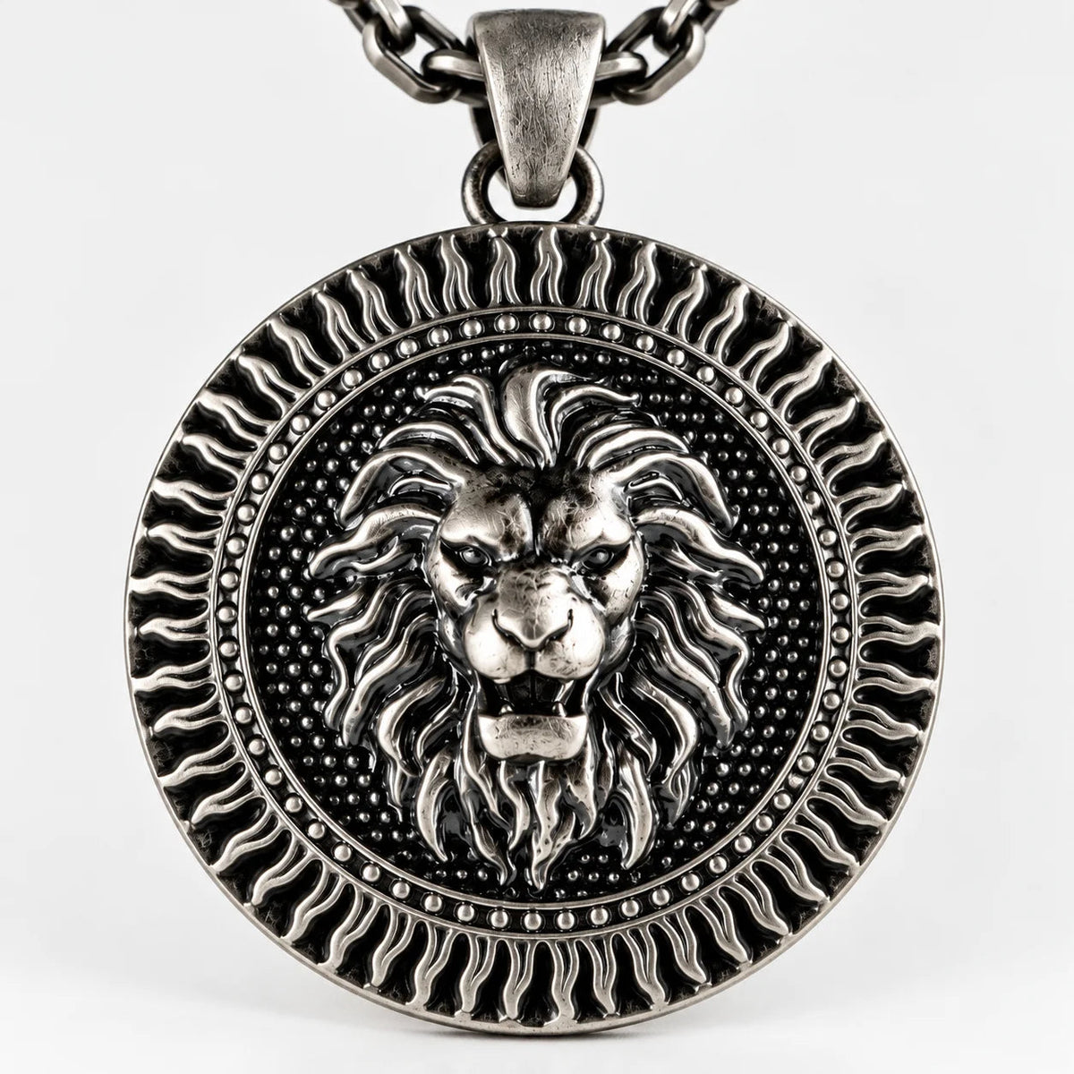 Lion Head Sun Medallion  Necklace Charmora Jewelry