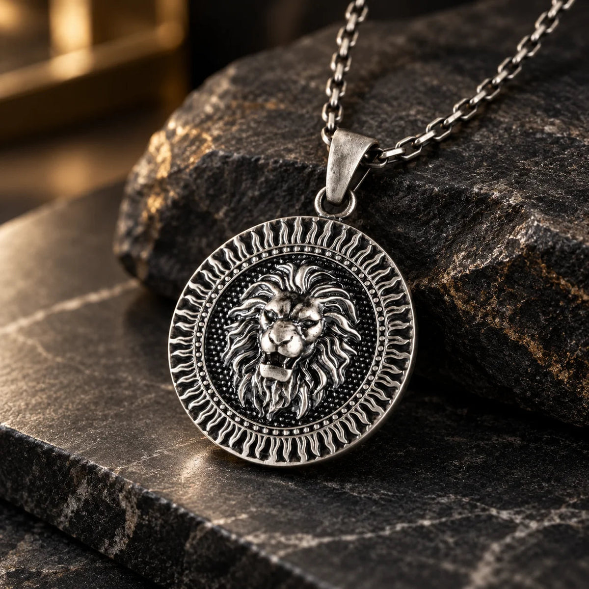 Lion Head Sun Medallion  Necklace Charmora Jewelry