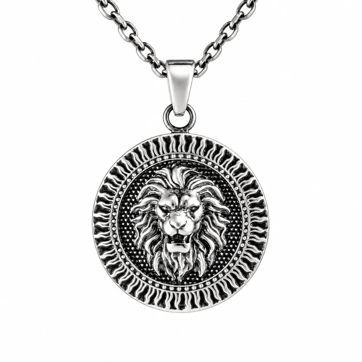 Lion Head Sun Medallion  Necklace Charmora Jewelry