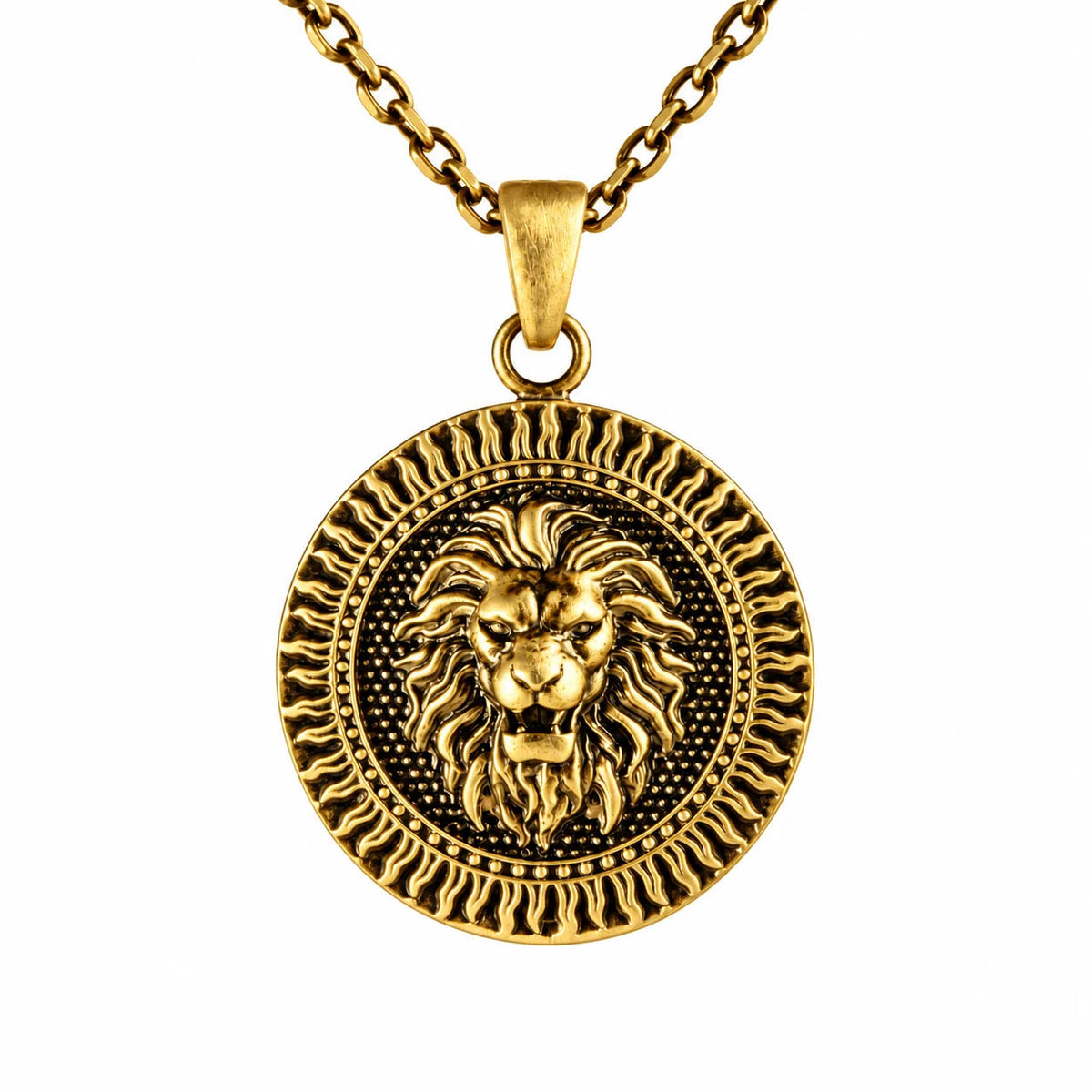 Lion Head Sun Medallion  Necklace Charmora Jewelry