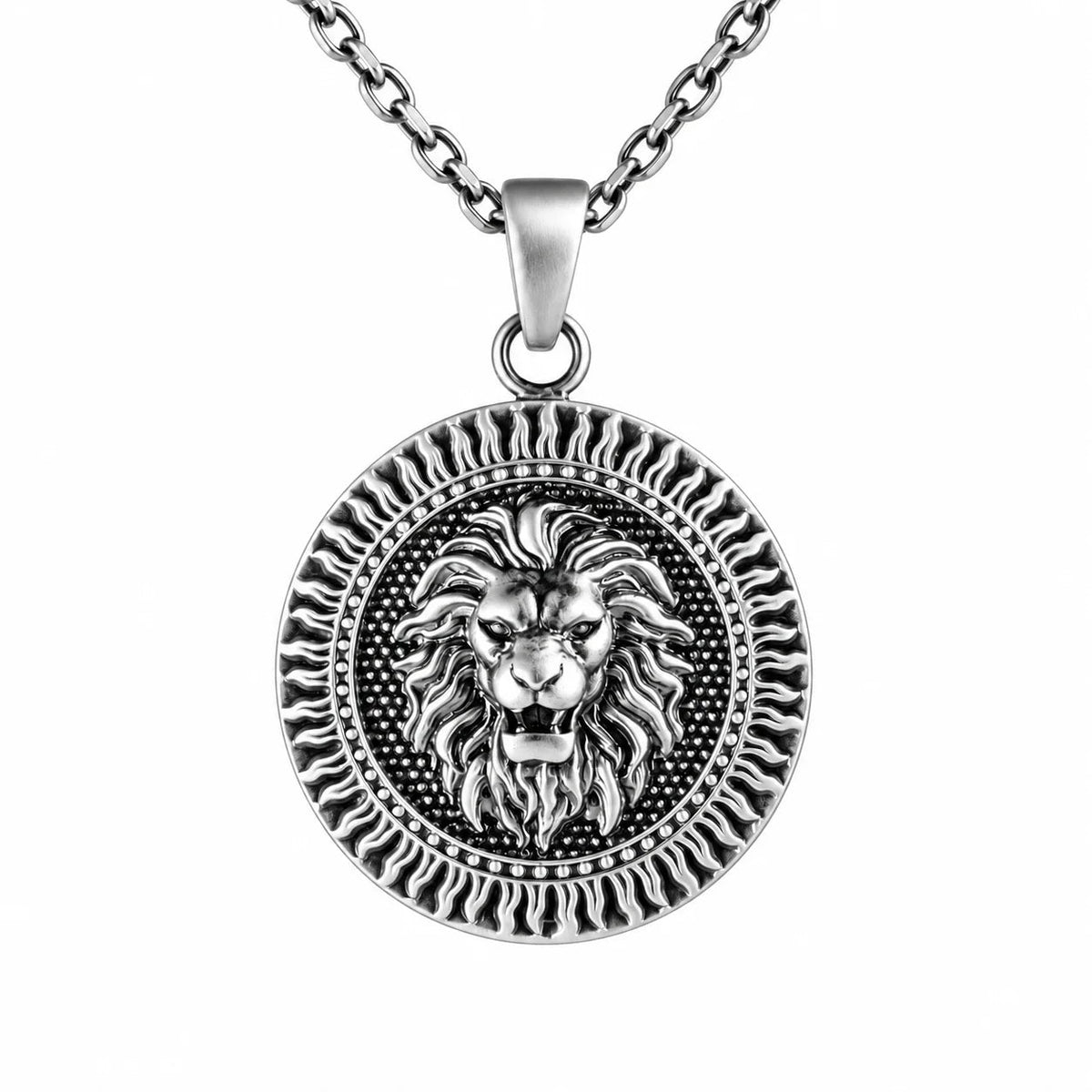 Lion Head Sun Medallion  Necklace Charmora Jewelry