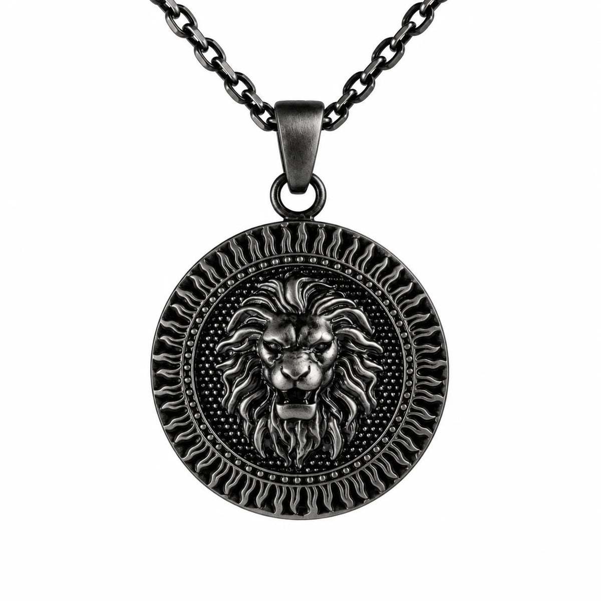 Lion Head Sun Medallion  Necklace Charmora Jewelry
