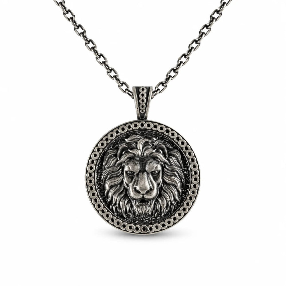 Lion Head Power Medallion  Necklace Charmora Jewelry