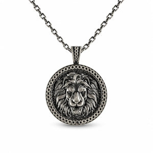 Lion Head Power Medallion  Necklace Charmora Jewelry