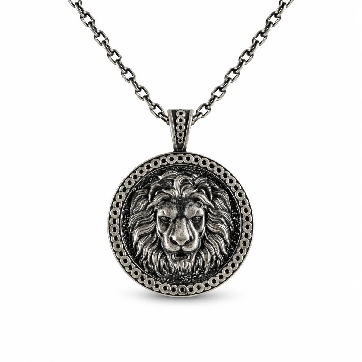 Lion Head Power Medallion  Necklace Charmora Jewelry