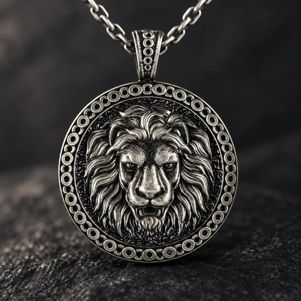 Lion Head Power Medallion  Necklace Charmora Jewelry