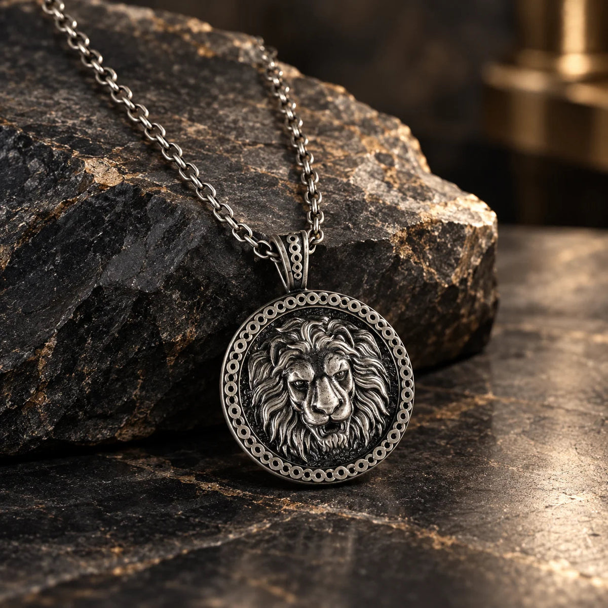 Lion Head Power Medallion  Necklace Charmora Jewelry