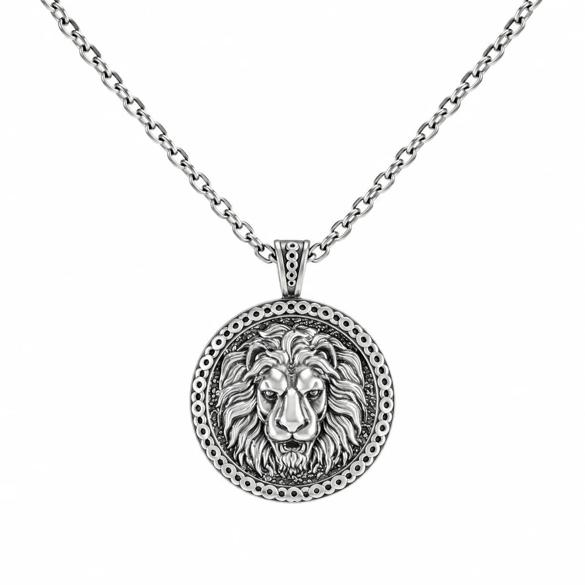 Lion Head Power Medallion  Necklace Charmora Jewelry