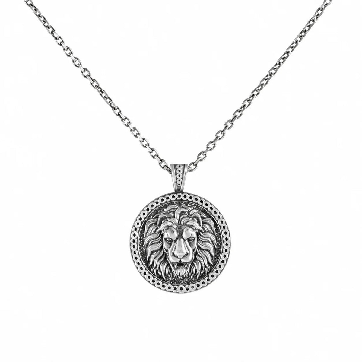 Lion Head Power Medallion  Necklace Charmora Jewelry