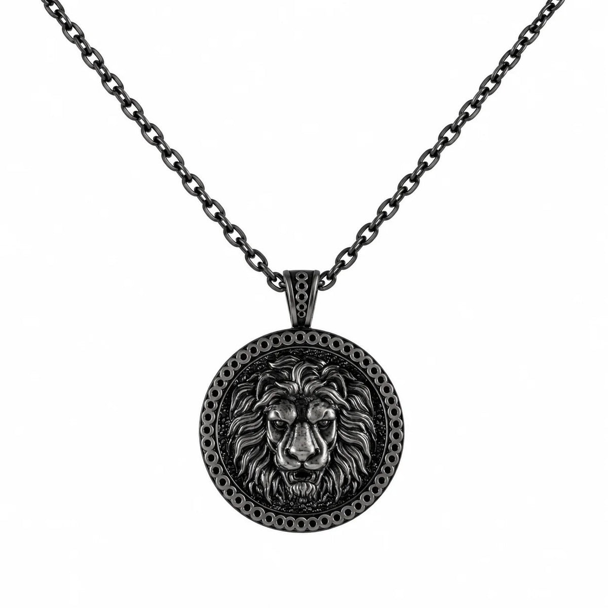 Lion Head Power Medallion  Necklace Charmora Jewelry