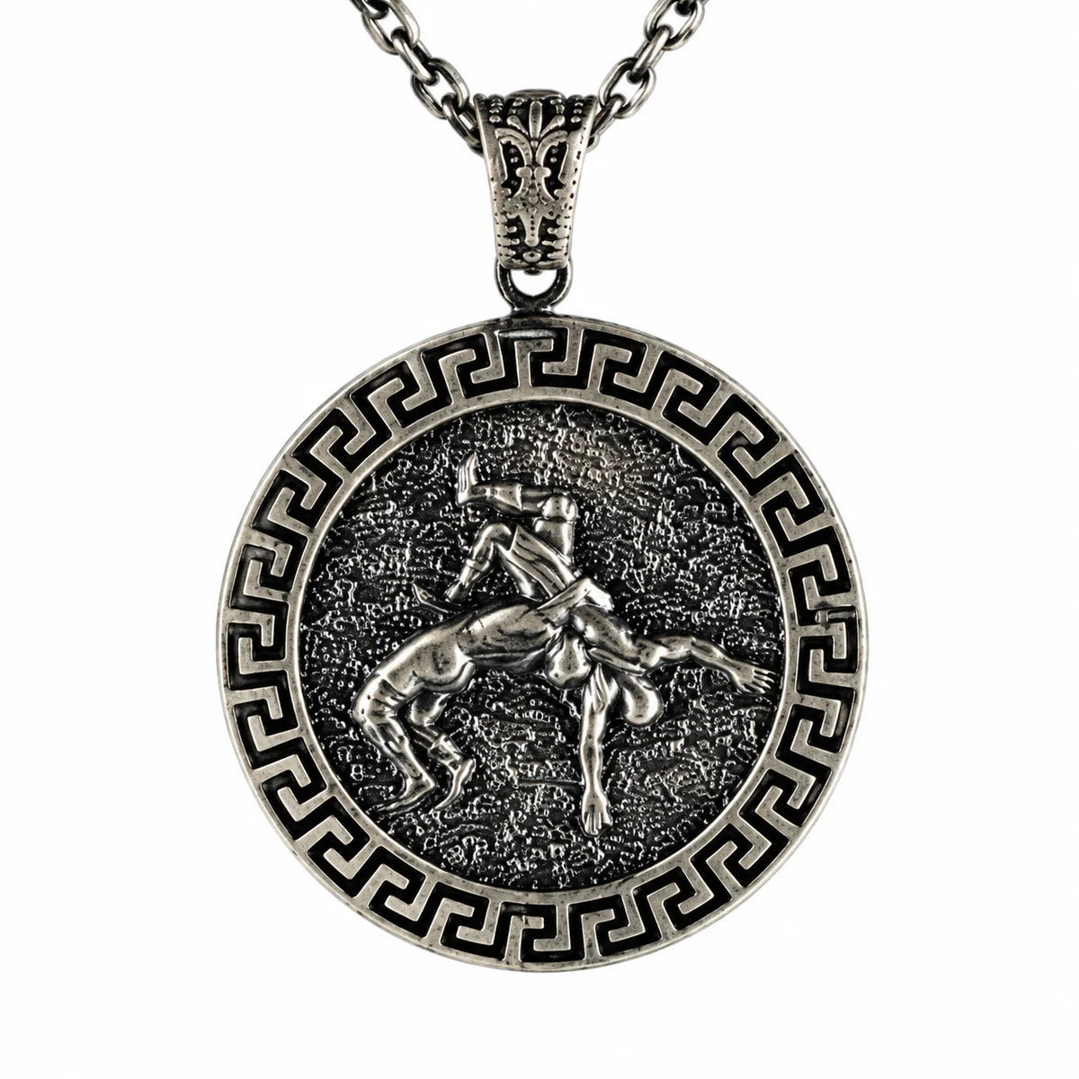Ancient Greek Wrestling Medallion  Necklace Charmora Jewelry