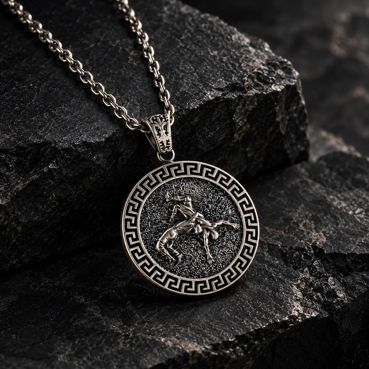 Ancient Greek Wrestling Medallion  Necklace Charmora Jewelry