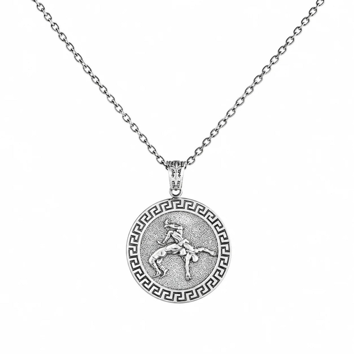 Ancient Greek Wrestling Medallion  Necklace Charmora Jewelry