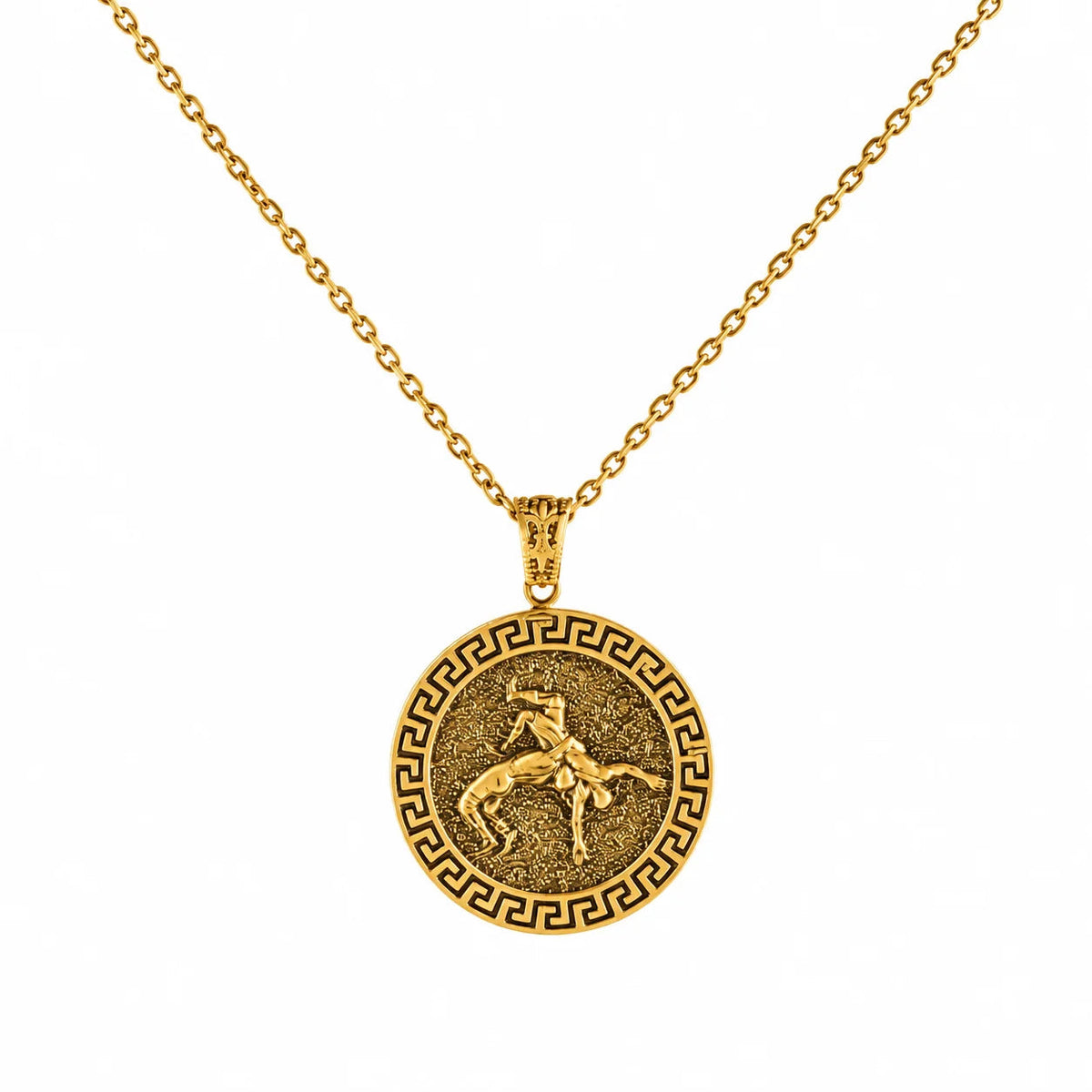 Ancient Greek Wrestling Medallion  Necklace Charmora Jewelry