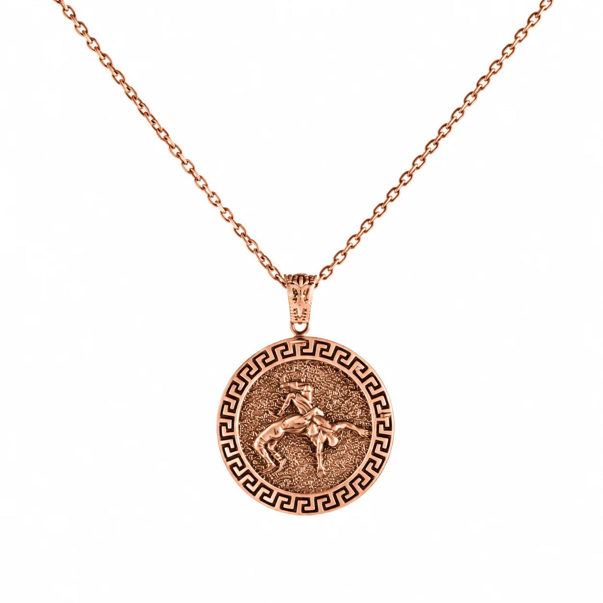 Ancient Greek Wrestling Medallion  Necklace Charmora Jewelry