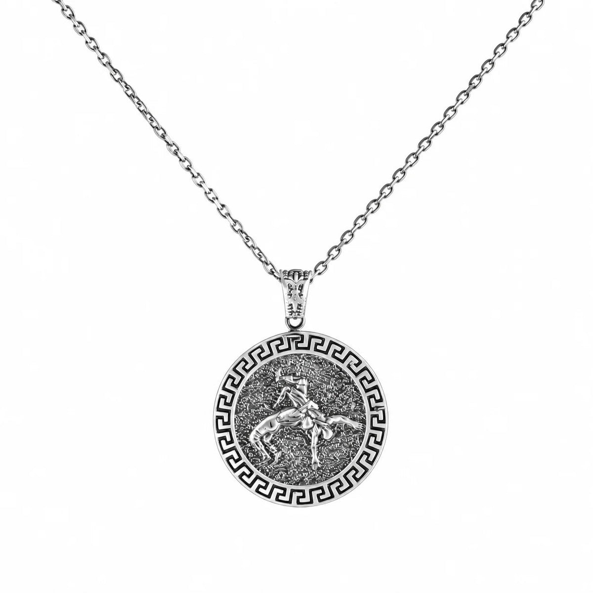 Ancient Greek Wrestling Medallion  Necklace Charmora Jewelry