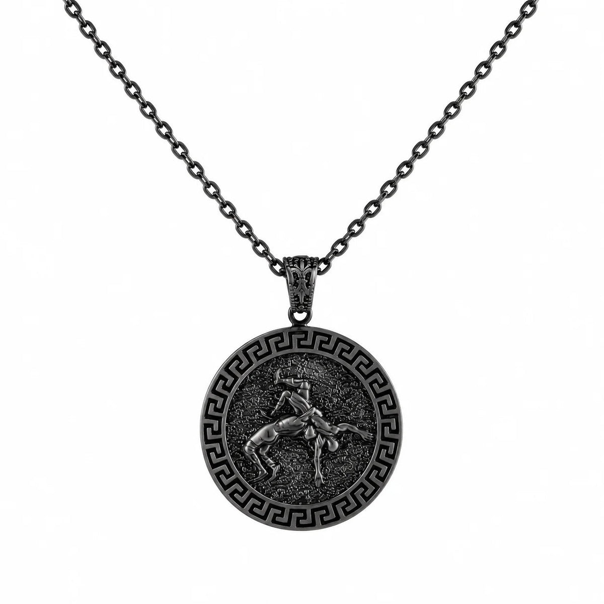 Ancient Greek Wrestling Medallion  Necklace Charmora Jewelry