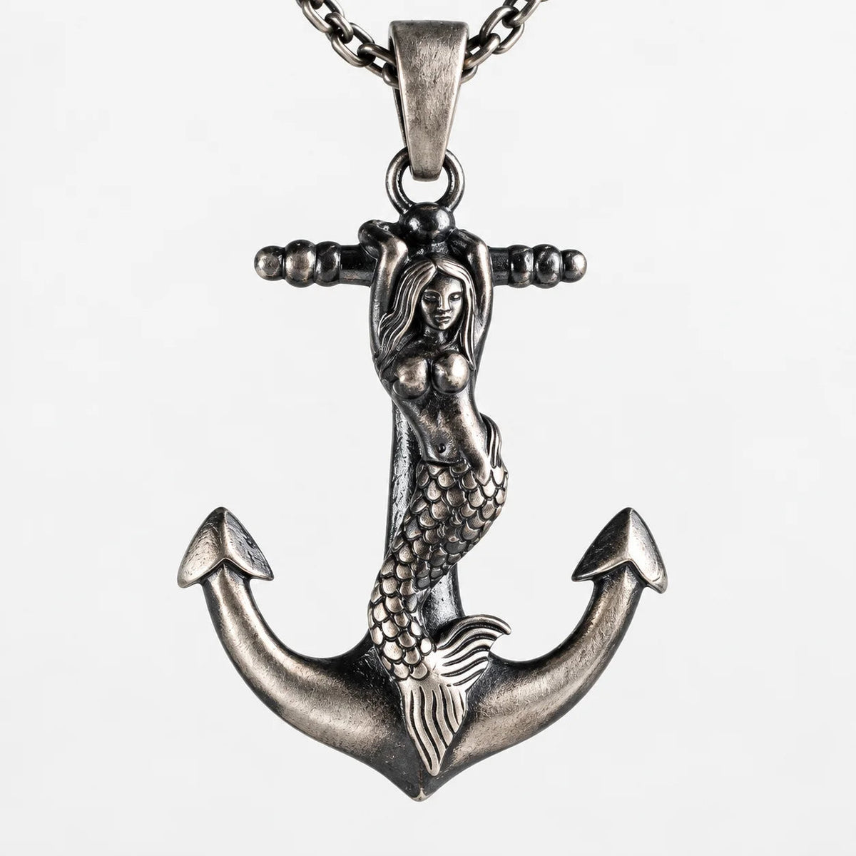 Mermaid Anchor Pendant  Necklace Charmora Jewelry