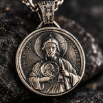 Saint Jude Protection High Relief Medallion  Necklace Charmora Jewelry