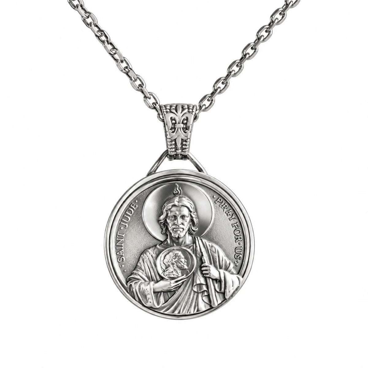 Saint Jude Protection High Relief Medallion  Necklace Charmora Jewelry
