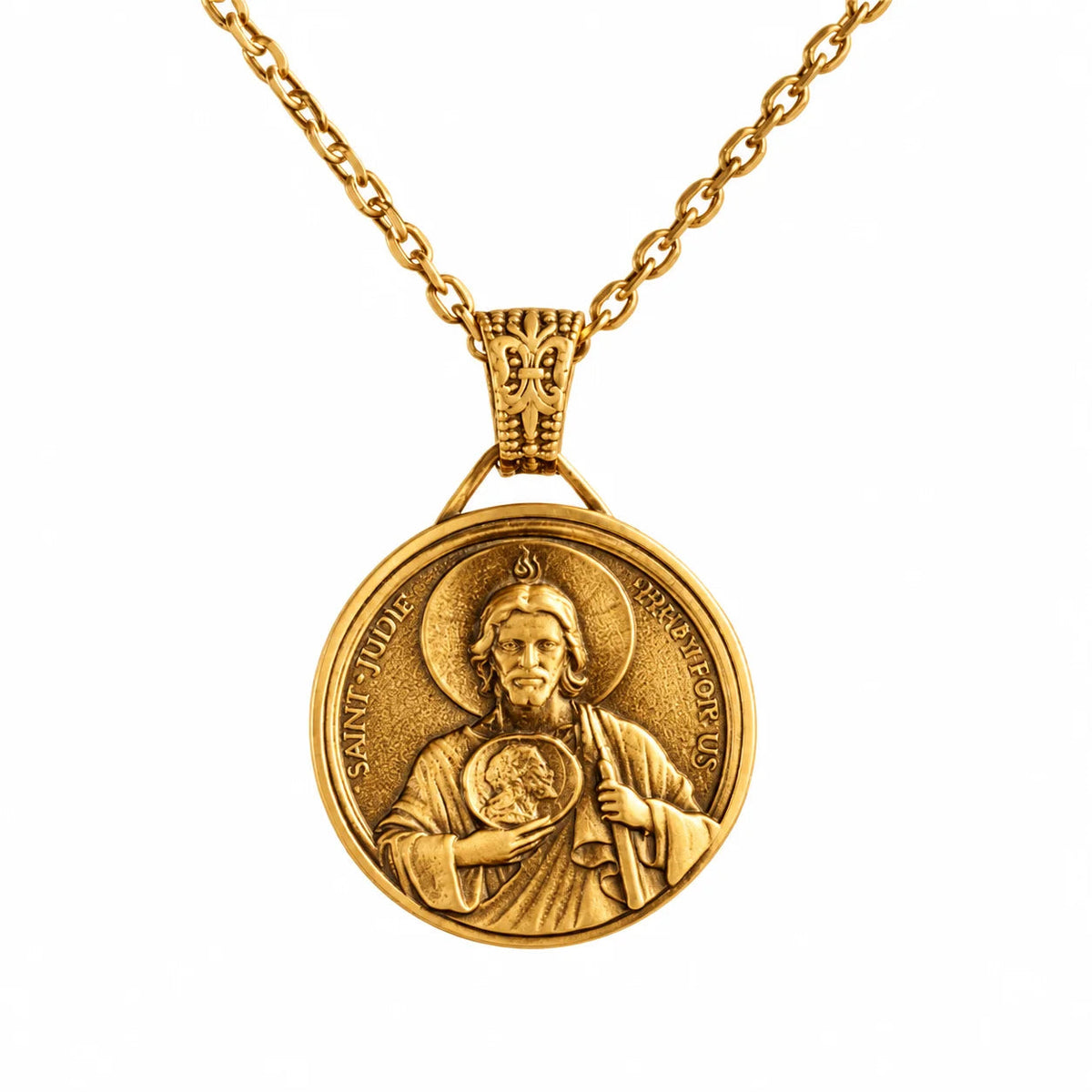 Saint Jude Protection High Relief Medallion  Necklace Charmora Jewelry