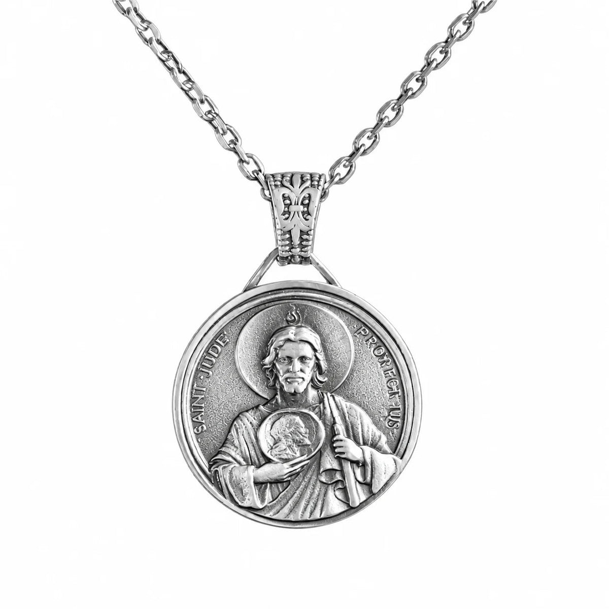 Saint Jude Protection High Relief Medallion  Necklace Charmora Jewelry