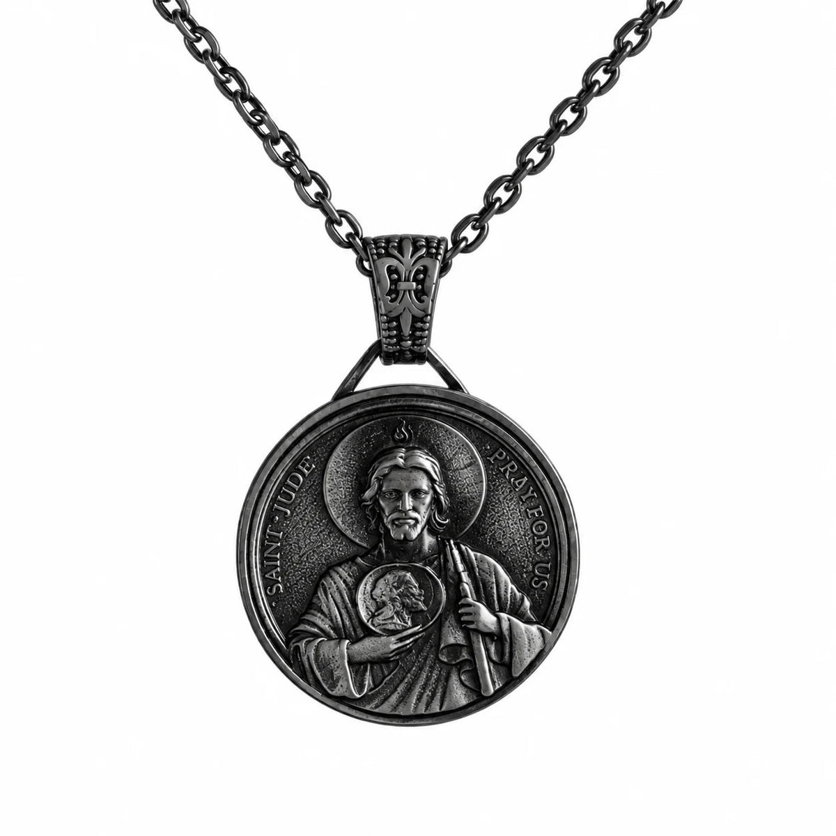 Saint Jude Protection High Relief Medallion  Necklace Charmora Jewelry
