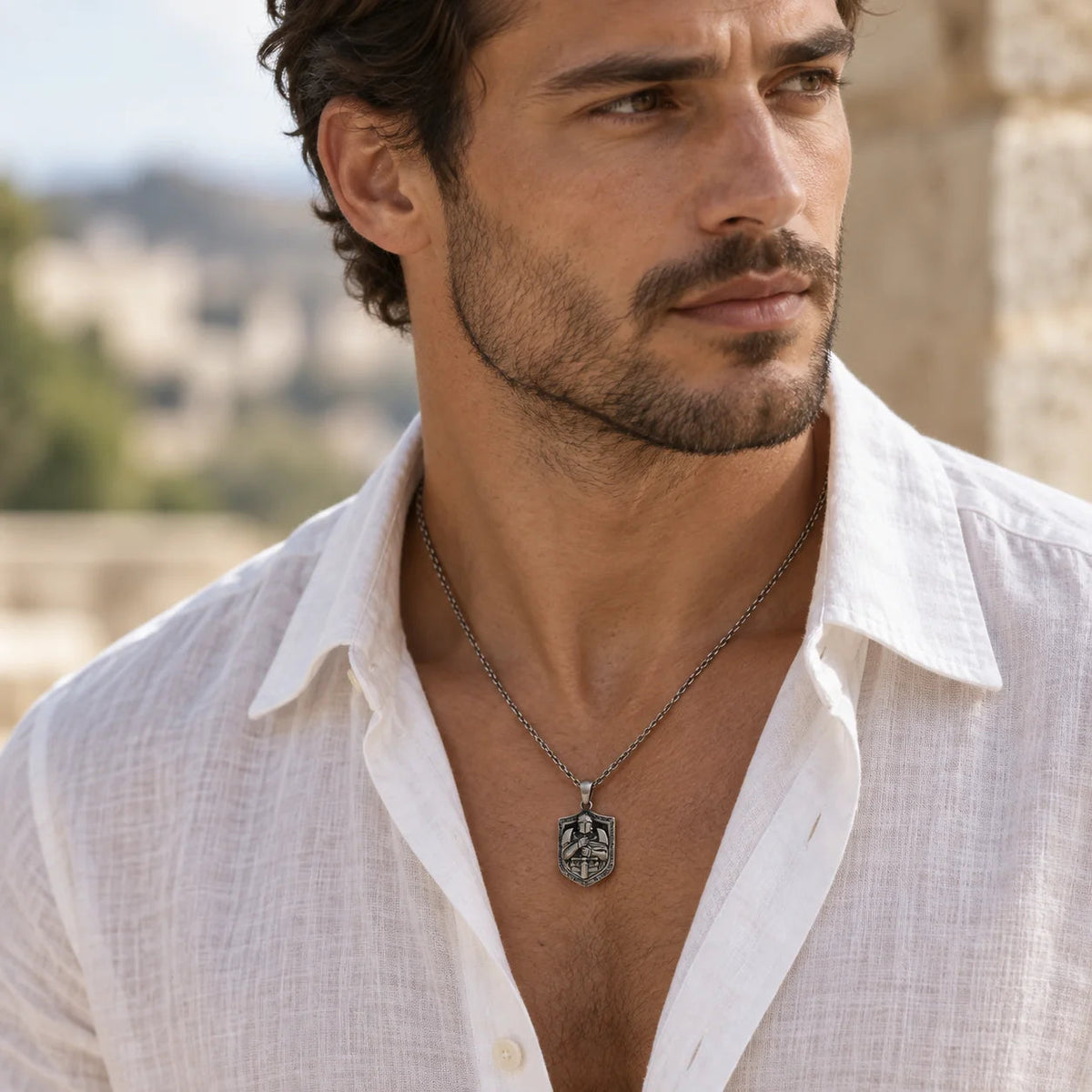 Knight Relief Shield  Necklace Charmora Jewelry